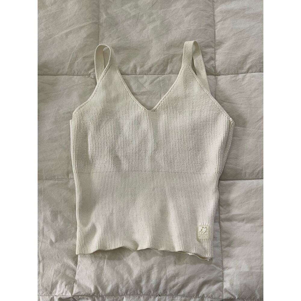 VTG Y2K Banana Moon White Crop Top Surfer Knit Sz XS California V‎ Neck
